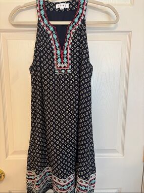 THML Navy Dress with Aqua and Coral Embroidery Size M